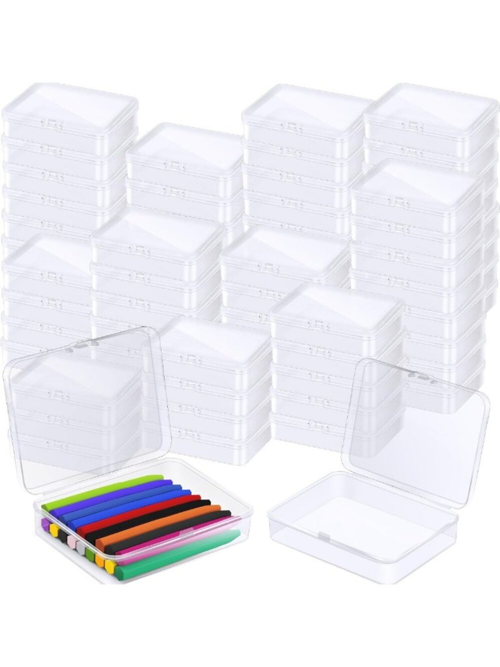 50 Clear Crayon Storage Boxes with Hinged Lid - Art Organizer for Crafts
